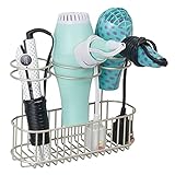 mDesign Wall Mount Hair Care, Hot Styling Tool Organizer Storage Basket for Hair Dryer, Flat Irons, Curling Wands, Hair Straighteners, Space Saving, 3 Sections - Concerto Collection - Satin
