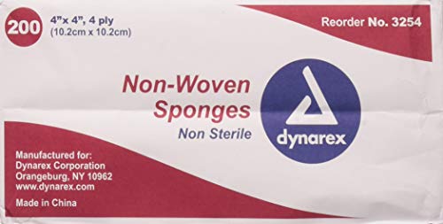 Book Cover Dynarex Non-Sterile Non Woven Sponge, 4x4 Inch, 200 Count,Pack of 2