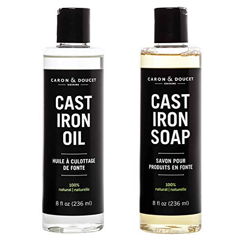 Book Cover Caron & Doucet - Cast Iron Cleaning & Conditioning Set: Seasoning Oil & Cleaning Soap | 100% Plant-Based & Best for Cleaning Care, Washing, Restoring & Seasoning Cast Iron Skillets, Pans & Grills!