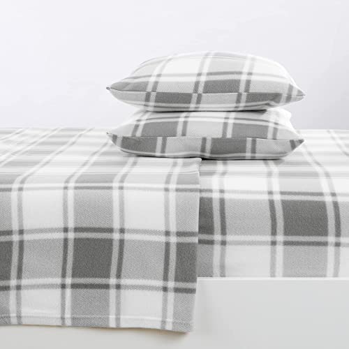 Book Cover Super Soft Plaid Micro Fleece Sheet Set. Cozy, Warm, Durable, Smooth, Breathable Winter Sheets with Plaid Pattern. Dara Collection by Great Bay Home Brand. (Queen, Grey)