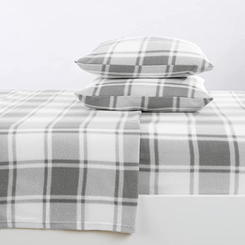 Super Soft Plaid Micro Fleece Sheet Set. Cozy, Warm, Durable, Smooth, Breathable Winter Sheets with Plaid Pattern. Dara Collection by Great Bay Home Brand. (Queen, Grey)