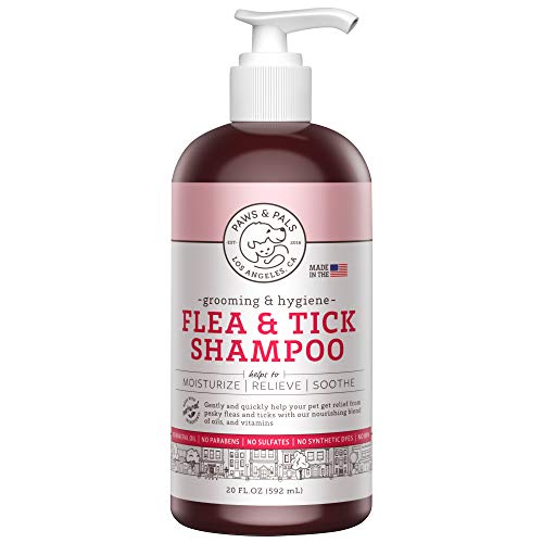 Paws & Pals Natural Flea and Tick Dog Shampoo 2-in-1 Best for Cats & Dogs - Made in USA w/Medicated Clinical Vet Formula - Immediate Relief & Kills Flea or Ticks on Contact, Preventing Diseases - 20oz
