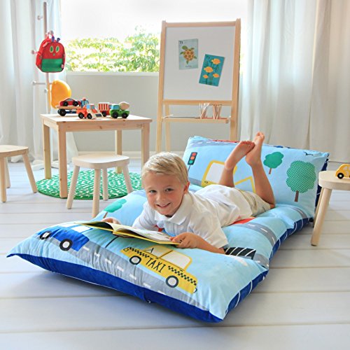 Book Cover Butterfly Craze Pillow Bed Floor Lounger Cover - Perfect for Pillow Recliners & Kid Beds for Reading Playing Games or at a Sleepover or Slumber Party - Transportation, King
