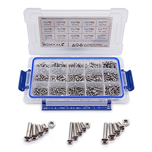 304 Stainless Steel Screw and Nut 515pcs, M3 M4 M5 Metric Socket Head Bolt and Nut Assortment Set