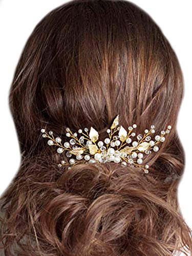 Unicra Bride Wedding Leaves Hair Combs Bridal Headpieces Hair Pieces Wedding Hair Accessories for Women and Girls (Gold)