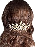 Unicra Wedding Leaf Decorative Hair Comb Bridal Hair Accessories with Pure Bead for Brides and Bridesmaids (Gold)