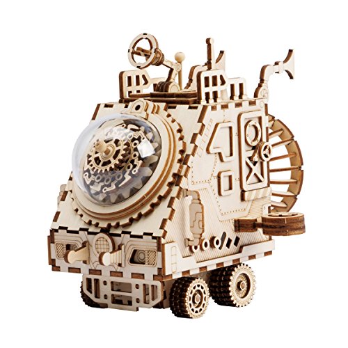 Book Cover ROBOTIME Wooden 3D Puzzle Robot Space Vehicle Craft Kit DIY Music Puzzle Box
