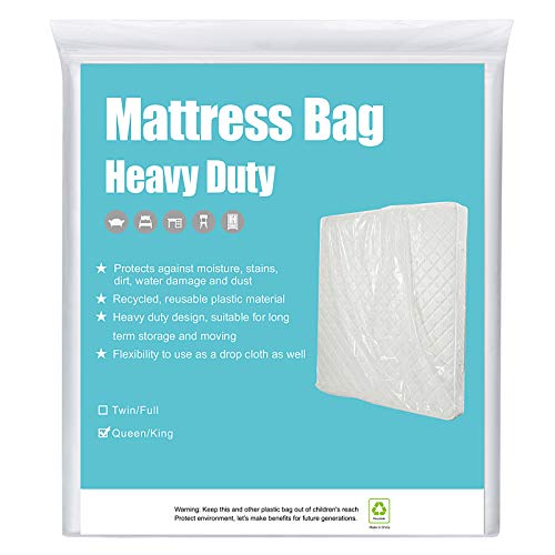 [2-Pack 5-Mil] HOMEIDEAS Mattress Bag (Queen/King) for Moving and Storage Transparent Mattress Disposal Bag - Heavy Duty & Tear Resistant