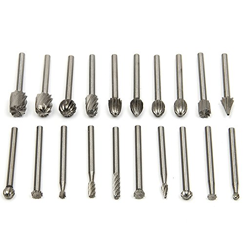 Tonsiki 20pcs Tungsten Carbide Rotary Burr Set with 1/8 Shank for DIY Woodworking, Carving, Engraving, Drilling