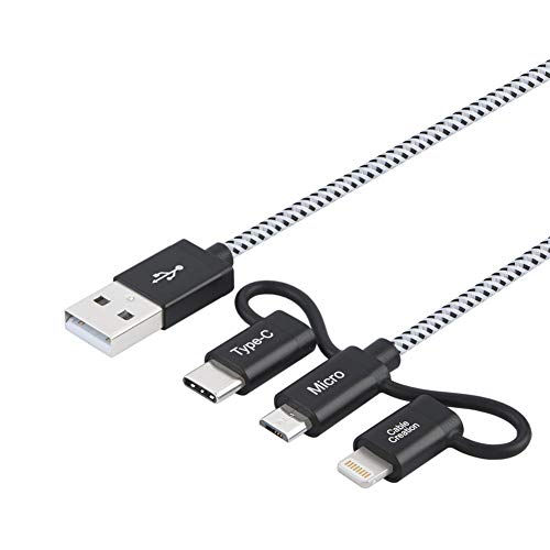 MFi Certified Multi Charger Cable, CableCreation 3 in 1 Lightning/Type C/Mirco USB Braided Data and Charging Cable for iPhone, iPad, Samsung, Google Android Cellphone, 4 Feet Black & White
