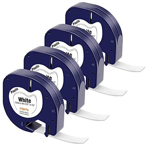 Compatible DYMO LetraTag Refills Label Tape 91331 Black on White Plastic Tape, 12mm x 4m for DYMO LetraTag 100H Plus, 100H, 100T Plus, 100T, QX50, 1/2 Inch x 13 Feet