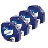 Replace for Dymo LetraTag Refills 91331 White Plastic Label Tape 12mm x 4m 1/2" x 13' Label Maker Refills Compatible with Dymo Letra Tag Label Maker LT100H LT100T QX50, Black on White, 4-Pack