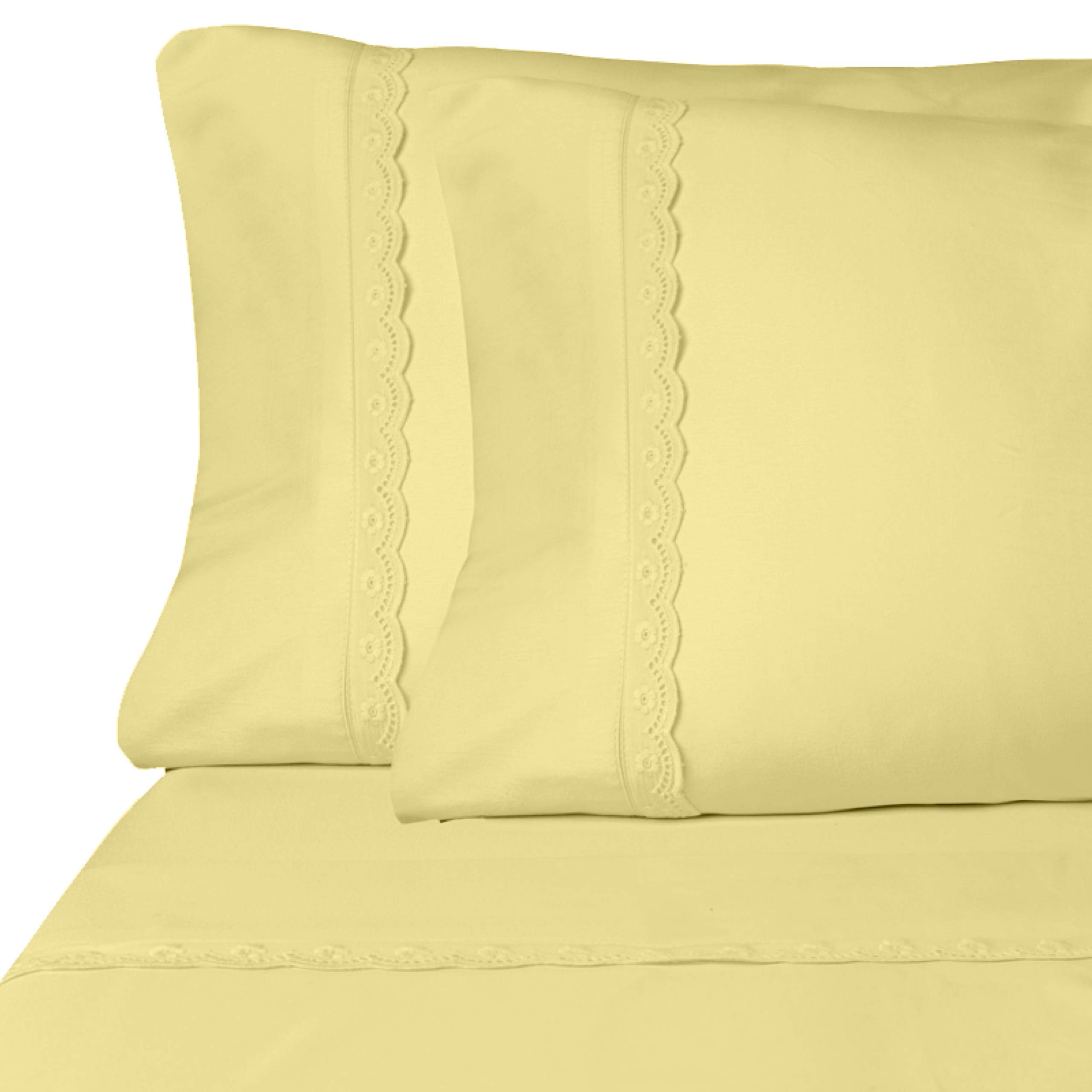 ViscoSoft Microfiber Deep Pocket Yellow Sheets - Elegant Eyelet Full Size 4-Piece Sheet Set
