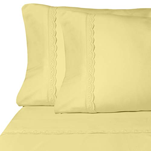 ViscoSoft Microfiber Deep Pocket Yellow Sheets - Elegant Eyelet Queen Size 4-Piece Sheet Set