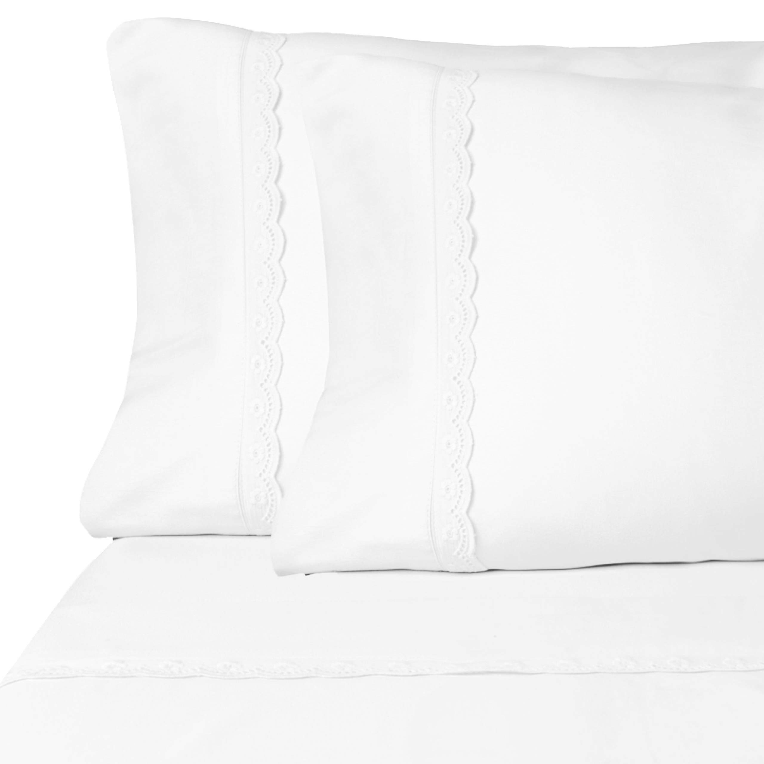 ViscoSoft Microfiber Deep Pocket White Sheets - Elegant Eyelet Twin Size 3-Piece Sheet Set with 15" Pocket