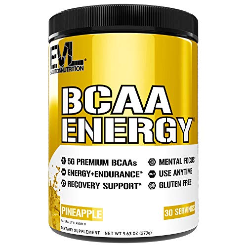 EVL BCAAs Amino Acids Powder - BCAA Energy Pre Workout Powder for Muscle Recovery Lean Growth and Endurance - Rehydrating BCAA Powder Post Workout Recovery Drink with Natural Caffeine - Pineapple