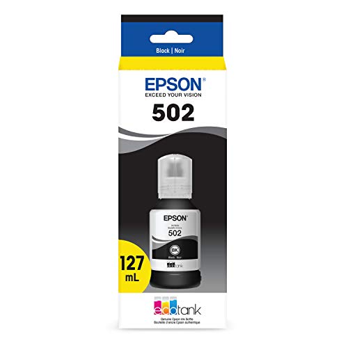 EPSON 502 EcoTank Ink Ultra-high Capacity Bottle Black Works with ET-2750, ET-2760, ET-2850, ET-3750, ET-3760, ET-3850, ET-4850, and other select EcoTank models