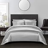 AiMay 3 Piece Satin Duvet Cover Set (1 Duvet Cover + 2 Pillowcases) Bedding Set Rich Silk 100% Super Soft Microfiber Bedding Collection Honeymoon Sexy Luxury (Queen, Gray)