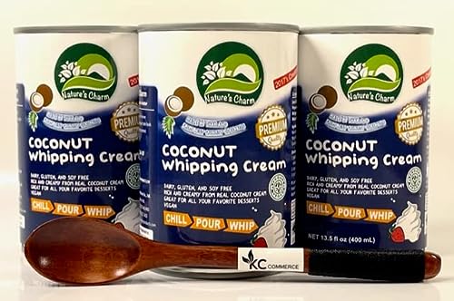KC Commerce Nature's Charm Coconut Whipping Cream 15oz With Free Wooden Spoon (15oz pack of 3)