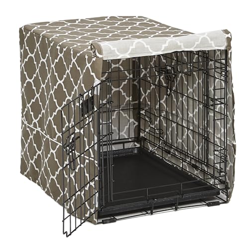 MidWest Homes for Pets Small Dog Crate Cover Featuring Teflon Fabric Protector, Poly-Cotton Privacy Kennel Cover Fits Most 24-inch Crates, Brown Designer Print, Washable, Reduces Barking