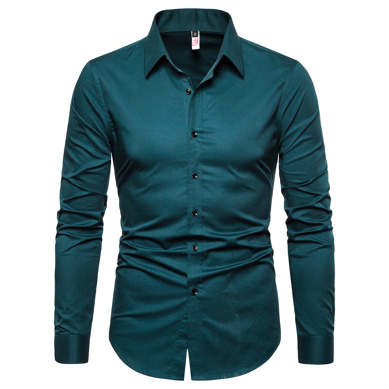 Manwan walk Men's Slim Fit Business Casual Cotton Long Sleeves Solid Button Down Dress Shirts… X-Small Acid Blue