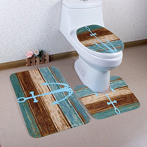 WCHUANG Anchor Bathroom Rug Decorative Bath Rugs - Non Slip non slip bath mat, Set of 3 (anchor)