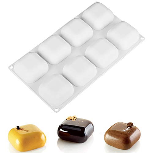 Joho Baking Silicone Molds Square Large,Dessert Molds for Pastry Mousse Cake Chocolate,3D Square Shape,8-Cavity