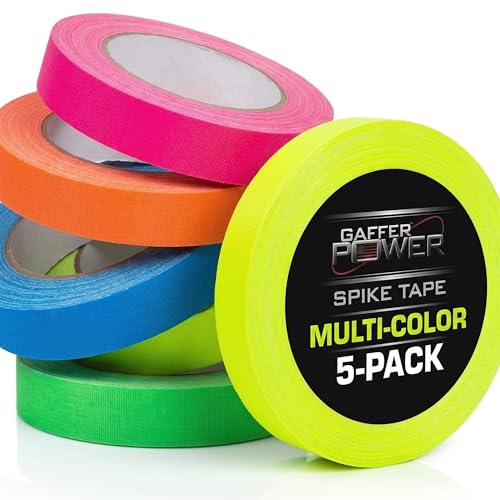 Gaffer Power Spike Tape 5-Pack 1” x 20 Yards – Neon Fluorescent Gaffer Tape for Stage, Floor Marking & Cable Labeling – No Residue, Made in USA