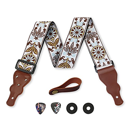Guitar Strap Vintage Woven W/FREE BONUS- 2 Picks + Strap Locks + Strap Button. For Bass, Electric & Acoustic Guitars. The Best Guitarist Gift By Art Tribute LIFE TIME WARRANTY