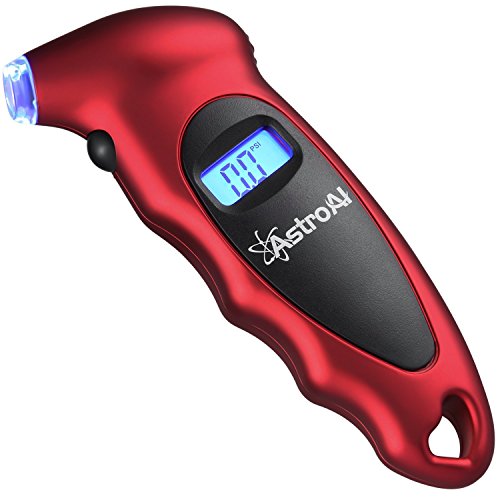 Book Cover AstroAI Digital Tire Pressure Gauge 150 PSI 4 Settings for Car Truck Bicycle with Backlit LCD and Non-Slip Grip, Red