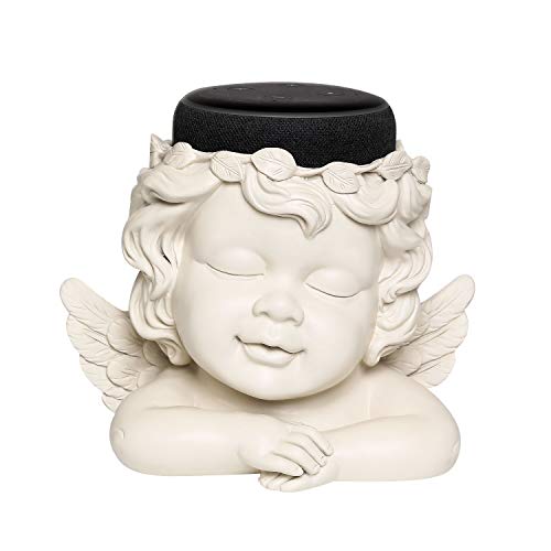 Book Cover Angel Statue Crafted Stand Holder for Echo Dot 3rd Generation, Aleax Smart Home Speakers Holder Accessories | Multi-Functional DIY Succulents Planter with Drainage Hole, White