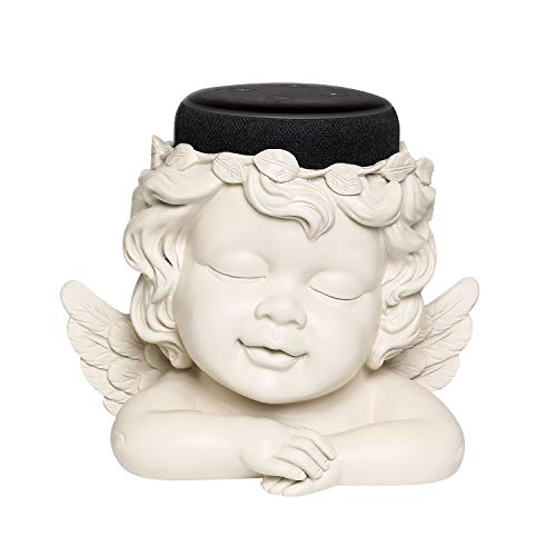 Angel Statue Crafted Stand Holder for Echo Dot 3rd Generation, Aleax Smart Home Speakers Holder Accessories | Multi-Functional DIY Succulents Planter with Drainage Hole, White