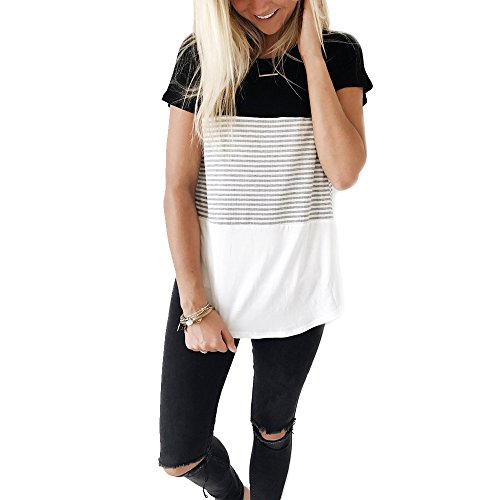 YunJey Round Neck Triple Color Block Stripe T-Shirt