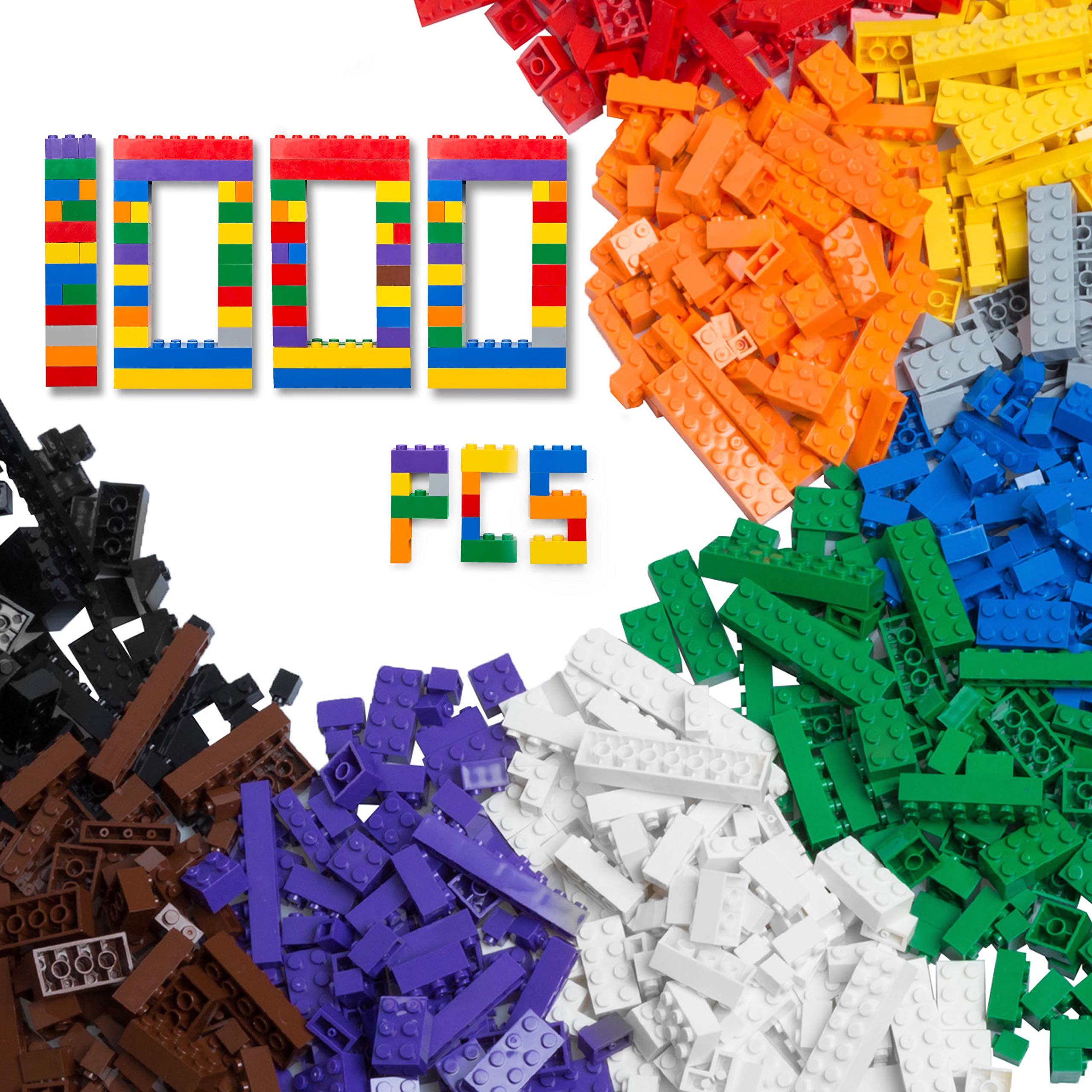Book Cover Barcaloo 1000 Piece Building Bricks Set- 10 Classic Colors, Bulk Building Blocks Play Set, Generic Brick Building Parts, for Boys and Girls, Compatible with All Major Brands Regular