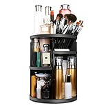 MOFIR Makeup Organizer 360 Degree Rotating, Adjustable Multi-Function Cosmetics Storage Box, Small Size Extra Large Capacity, Fits Different Sizes of Cosmetics … (Circle, Black)