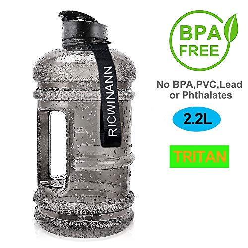 RICWINANN Water Jug 2.2L Large Sport Water Bottle Big Capacity Leakproof Container BPA Free Plastic with Carrying Loop Fitness for Camping Training Bicycle Hiking Gym Outdoor