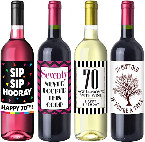 Chic 70th Birthday Wine Label Pack - Birthday Party Supplies, Ideas and Decorations - Funny Birthday Gifts for Women