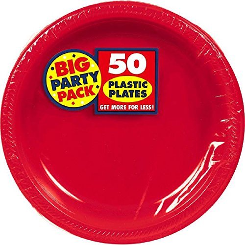 Amscan Big Party Pack 100 Count Plastic Lunch Plates, 10.5-Inch, Apple Red