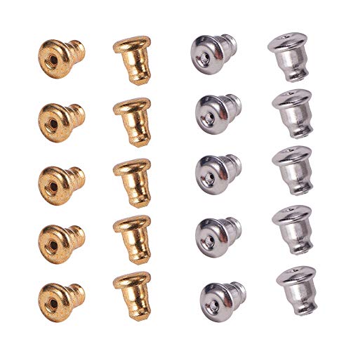 PH PandaHall 60PCS 304 Stainless Steel Bullet Earnuts Earring Safety Backs Bullet Clutch Earring Backs Earrings Findings (Golden, Stainless Steel Color)