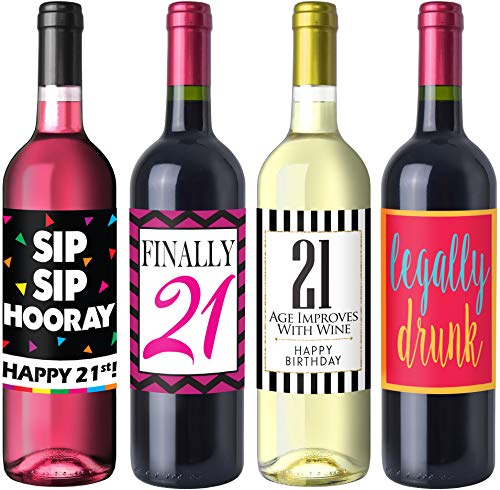Chic 21st Birthday Wine Label Pack - Birthday Party Supplies, Ideas and Decorations - Funny Birthday Gifts for Women