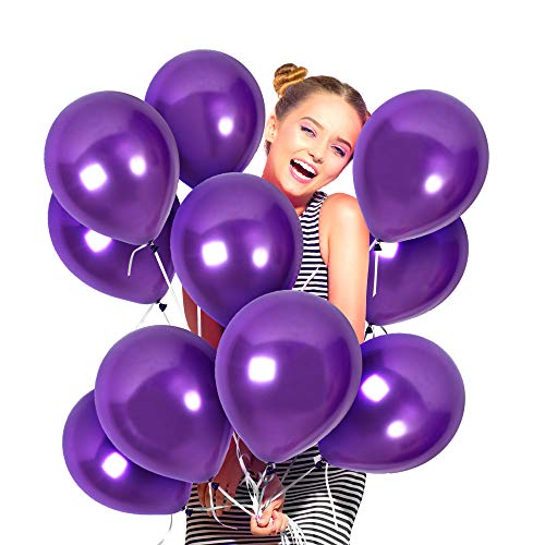 Dark Purple Balloons 100 Pack Metallic Pearlized Violet Latex 12 Inches for Bridal Shower Centerpieces Graduation Party and Mardi Gras Masquerade Ball Decorations