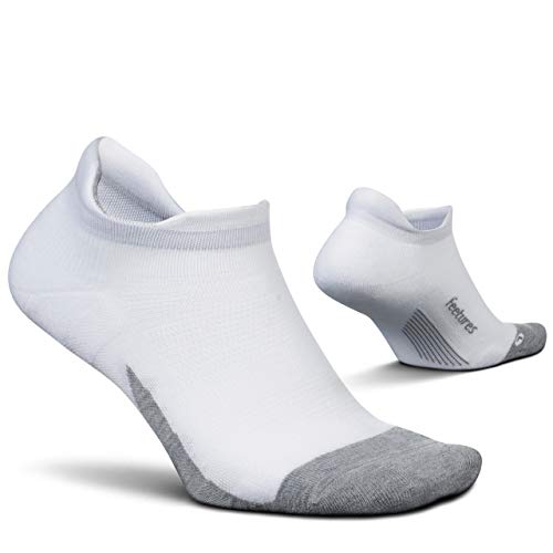 Feetures Elite Max Cushion No Show Tab - Running Socks for Men & Women - Athletic Compression Socks - Moisture Wicking - Large, White
