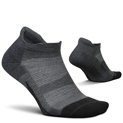 Feetures Elite Max Cushion No Show Tab - Running Socks for Men & Women - Athletic Compression Socks - Moisture Wicking - Large, Gray