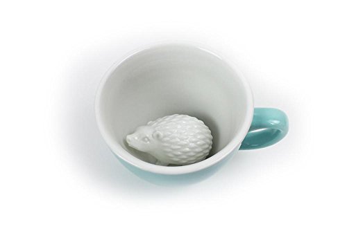 Creature Cups Hedgehog Ceramic Cup (11 Ounce, Aqua Green) | Hidden Animal Inside | Holiday and Birthday Gift for Coffee & Tea Lovers
