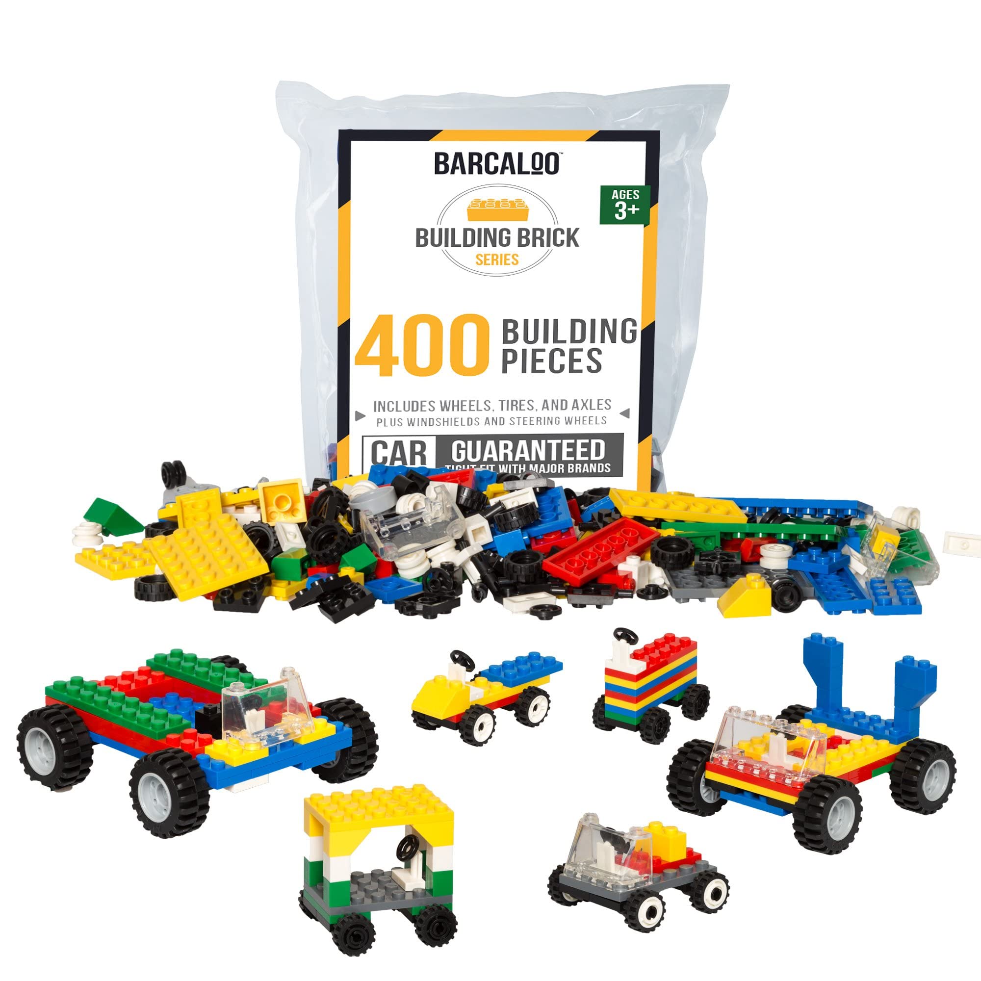 Book Cover Barcaloo 400 Piece Wheels, Tires, and Axles Set - Building Brick Compatible Play Kit Wheels, Tires, & Axels - 400 Pieces