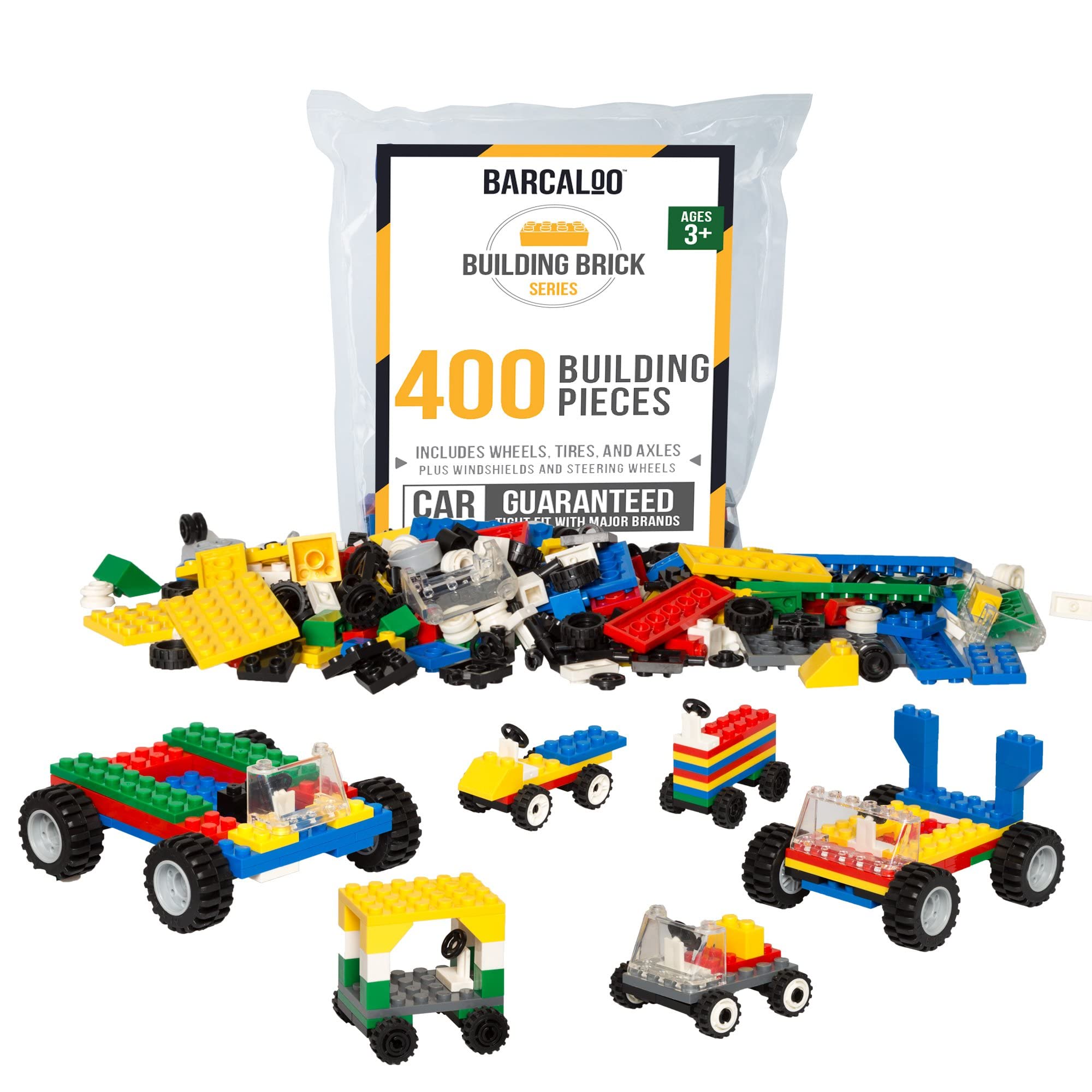 Barcaloo 400 Piece Wheels, Tires, and Axles Set - Building Brick Compatible Play Kit Wheels, Tires, & Axels - 400 Pieces