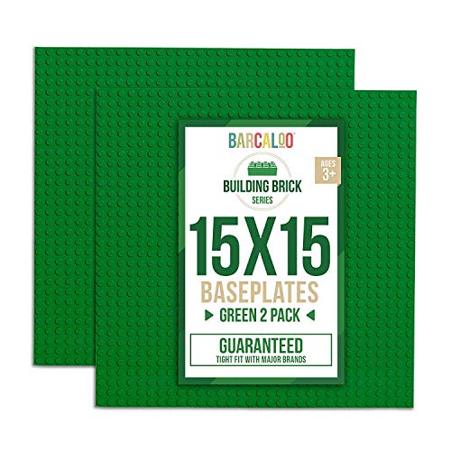 Book Cover 15 Inch x 15 Inch Baseplate for Building Bricks -Two Pack - Green Classic Baseplates Compatible with All Major Brands
