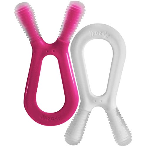 ZoLi Bunny Dual Nub Teether for Babies and Toddlers | 2-Pack, Pink and White, BPA & Phthalate Free