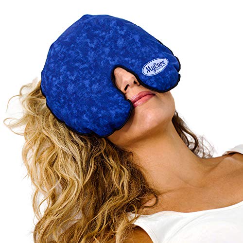 MyCare Face Mask (with Washable Cover) Hot Cold Compress Therapy, Natural Reusable Relief for Migraine, Tension, Stress, Sinus, Headache and Relaxation (Blue)