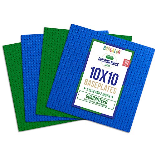 Book Cover Barcaloo 10 Inch x 10 Inch Baseplate for Building Bricks - 4 Pack (2 Blue, 2 Green) Classic Baseplates Compatible with All Major Brands